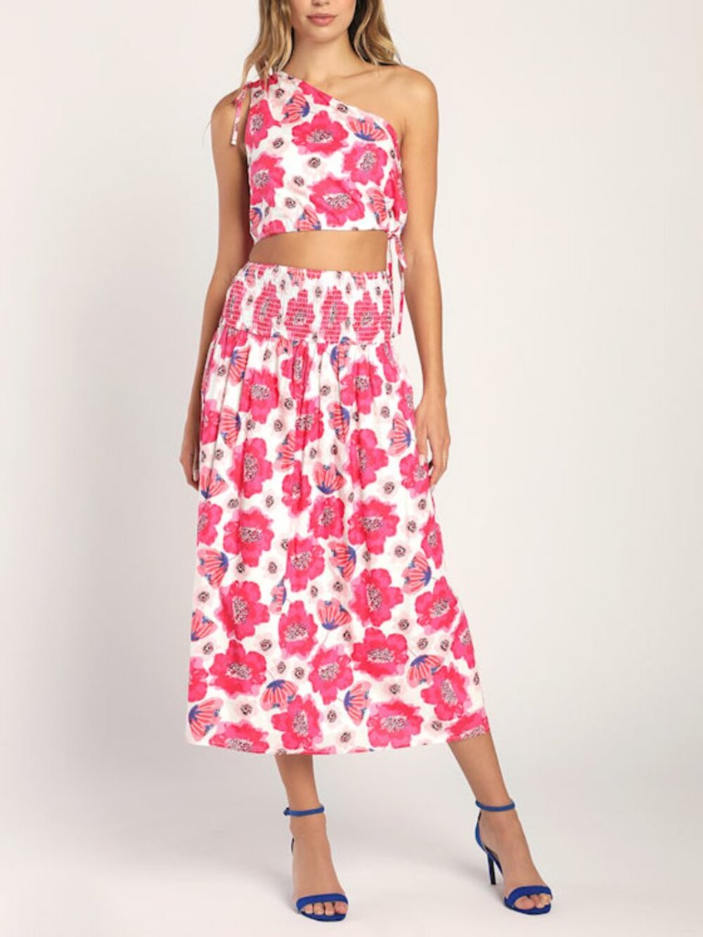 Lulus Perfectly Peppy Ivory Floral Print Midi Skirt White - Size XS